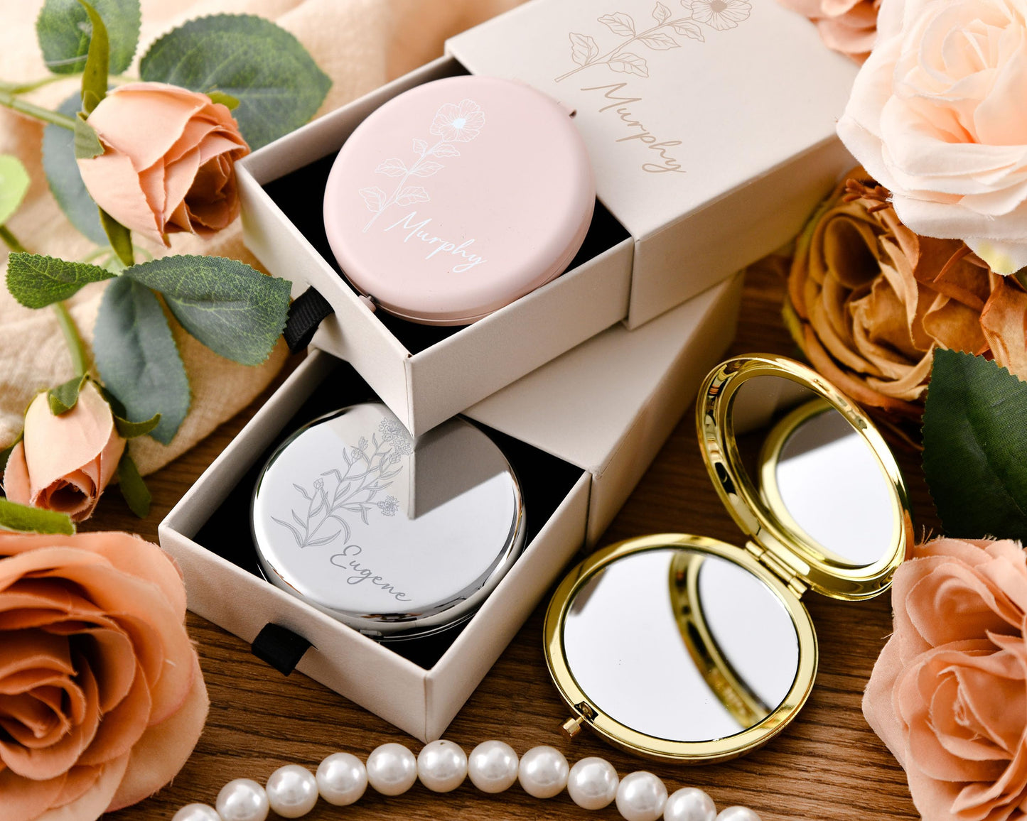 Personalized Bridesmaids Mini Makeup Mirror - Custom Engraved Wedding Favor - Elegant Compact Mirror -Bridal Party Gifts Bridesmaids Gifts