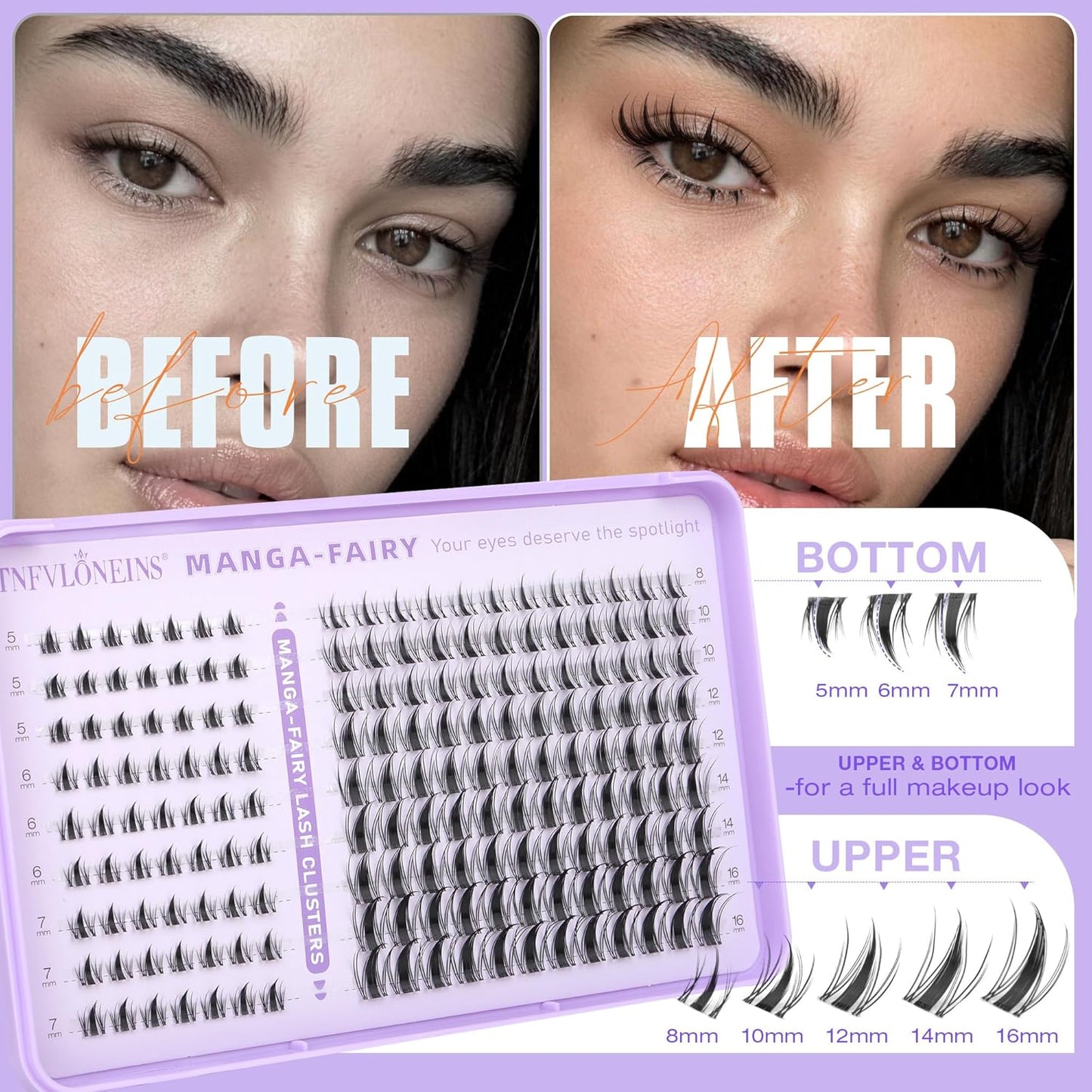 Fairy Lash Clusters - Manga Eyelash Extensions with Bottom Lashes | Natural Wispy Spikes for Daily Makeup