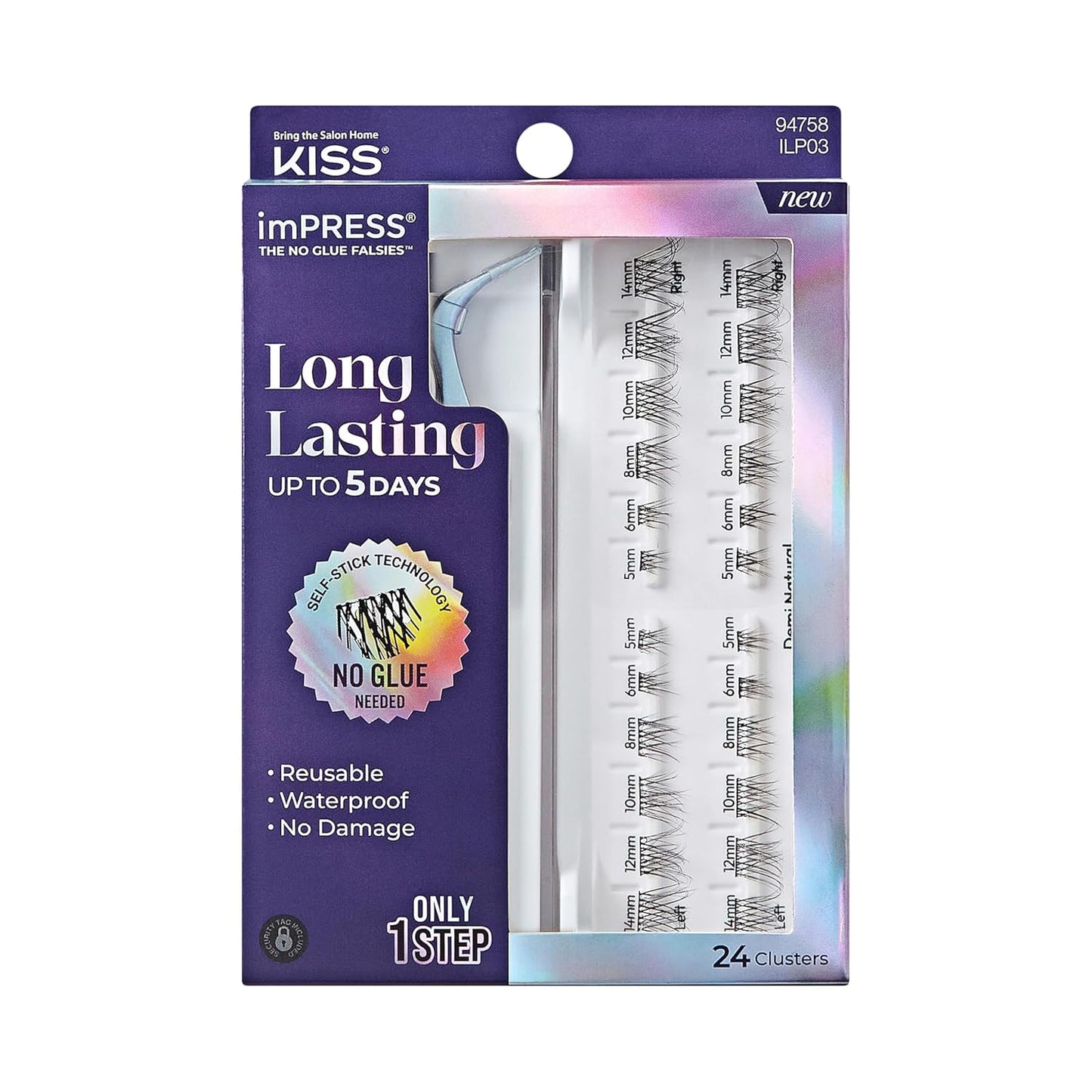 Kiss Impress Falsies Eyelashes - Long Lasting Self-Adhesive Demi Wispy Clusters | 5-Day Wear, Light Volume (5-14mm)