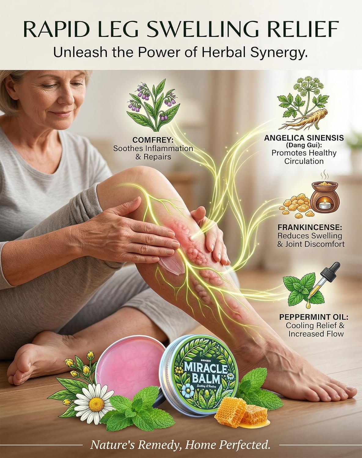 Senzio Miracle Balm - Herbal Relief for Swollen Legs & Nerve Discomfort | Asian Medicinal Herbs, 1 oz