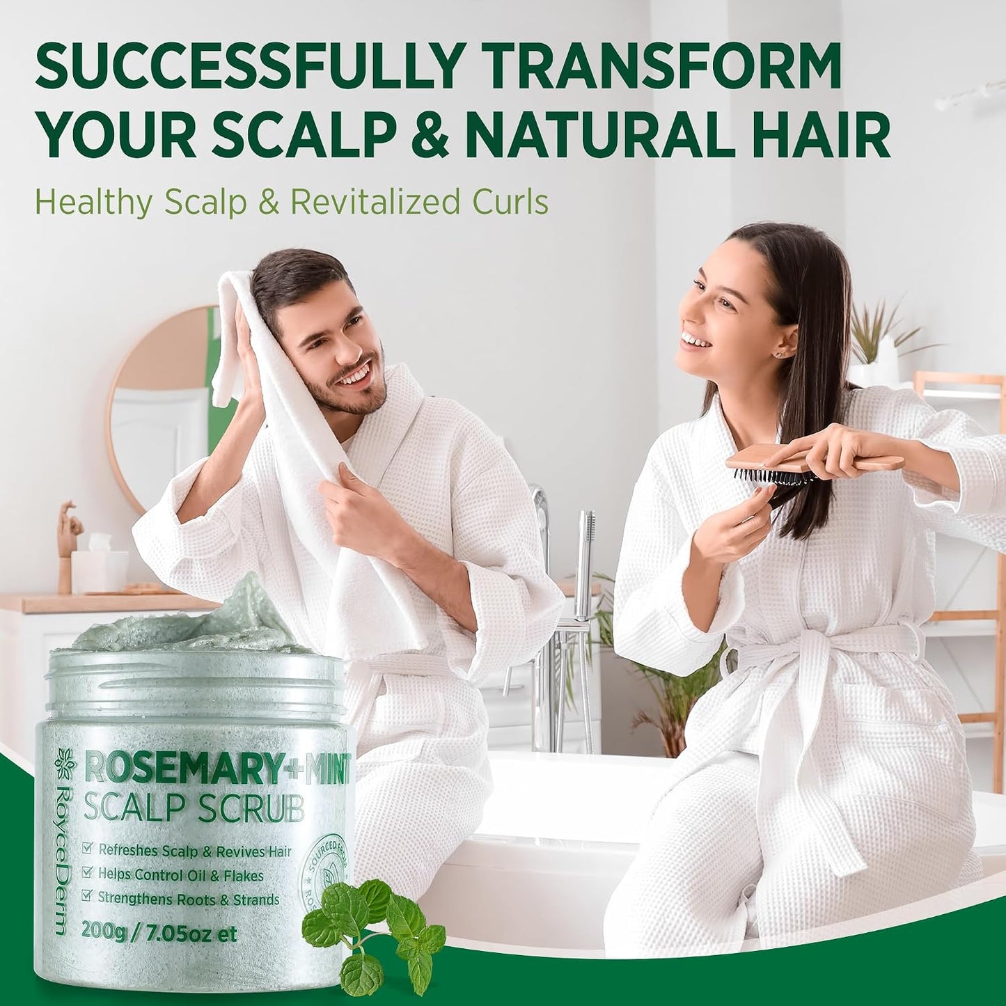 Roycederm Tea Tree Scalp Scrub - Exfoliating Pre-Shampoo Treatment for Dry, Flaky Scalps | Refreshing Rosemary Mint Formula