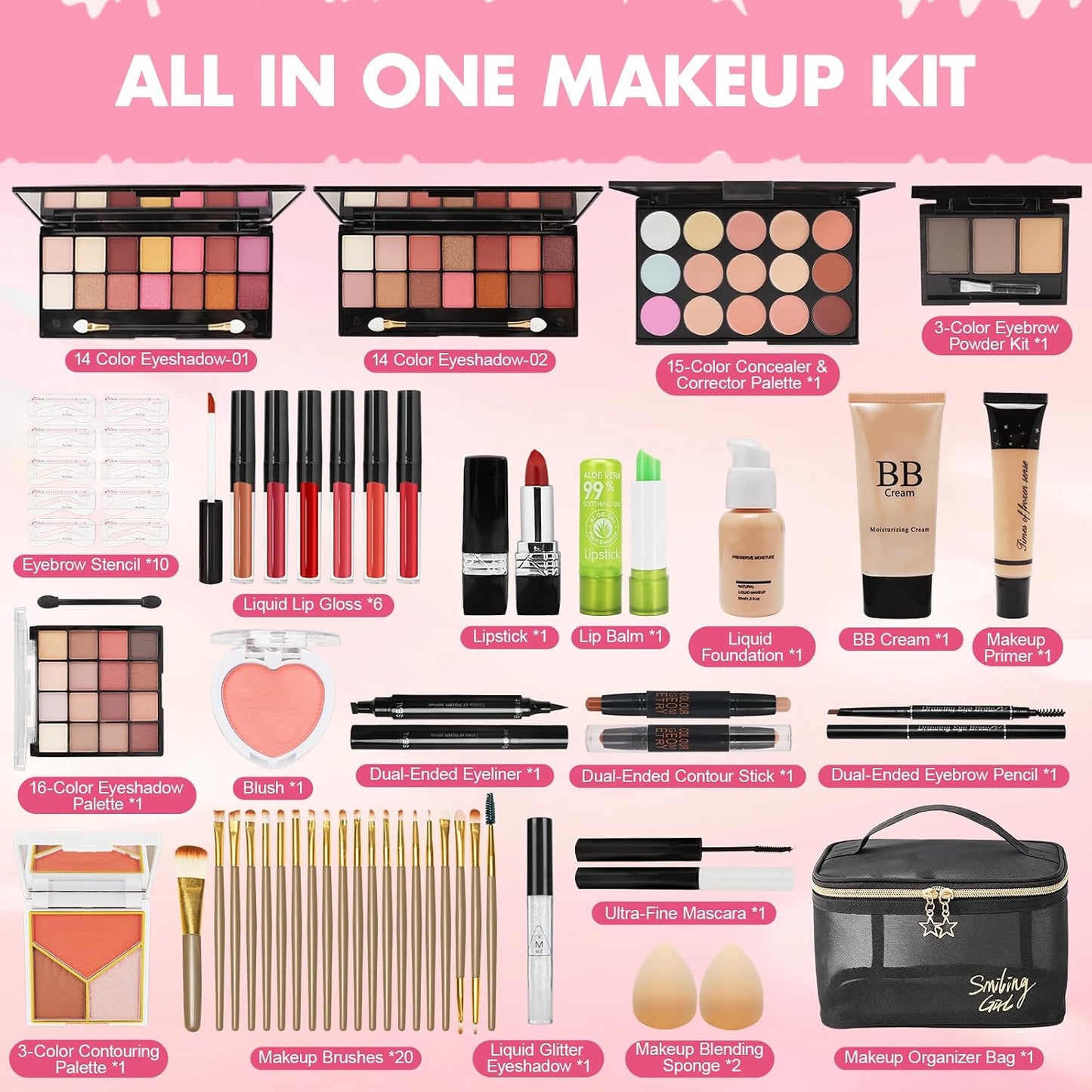 Makeup Kit for Teens | Essential Gift Set with Foundation, Eyeshadow, Lipstick & Brushes - Perfect for Beginners