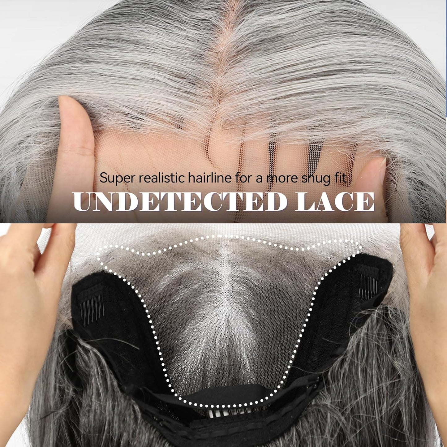 HD Lace Front Wig - 22 Inch Gray Long Wave Layered Synthetic Hair | Glueless Daily Wear for Women