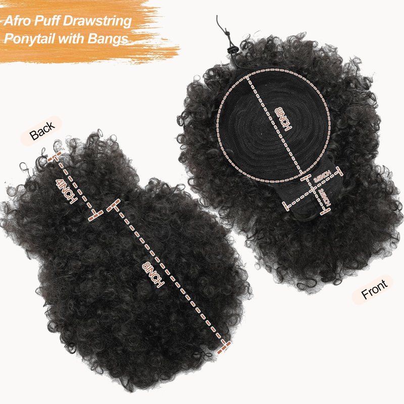 Afro Puff Drawstring Ponytail - Short Kinky Curly Hair Extensions for Black Women | Natural Black, Fluffy Updo 2#