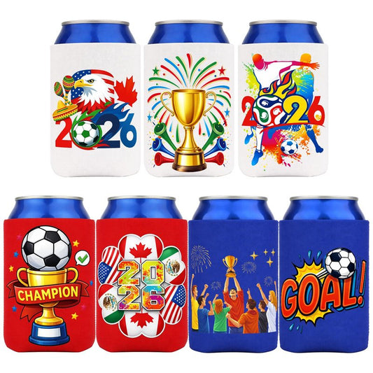 Soccer Sports Can Cooler 7 Pcs Reusable Neoprene Beer Sleeve Insulator Gifts for Soccer Fans, Football Watch Parties & Sports Events