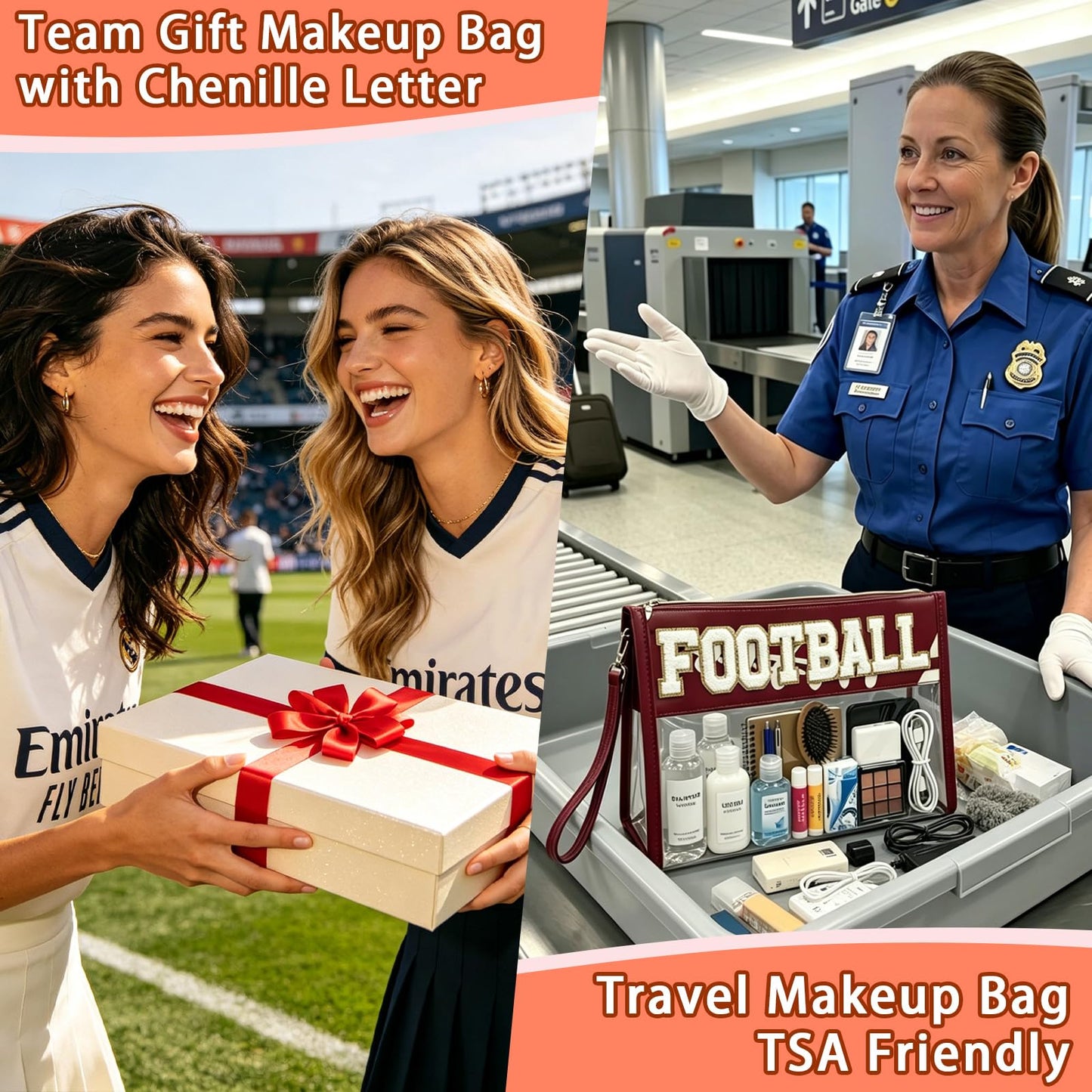 SUMINGGO Clear Stadium Bag for Women - 12x6x12 TSA Approved Clear Tote Purse for Games & Fall Season, Waterproof Large Capacity Football Mom Bag for Warm Drinks, Team Snacks & Game Day Essentials
