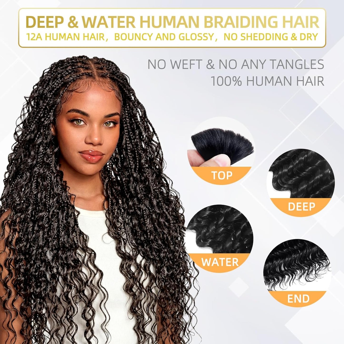 Human Braiding Hair - 100% Unprocessed 12A Brazilian Virgin Deep Wave | 14 Inch, Natural Color, 2 Bundles