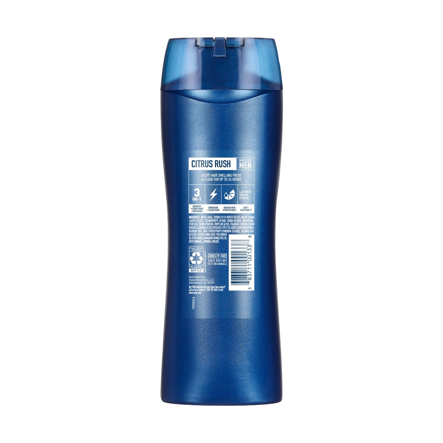 Suave Men Citrus Rush 3-in-1 Shampoo, Conditioner, and Body Wash with Citrus and Sandalwood Scent, Daily Clean, 12.6 oz, 6 Pack