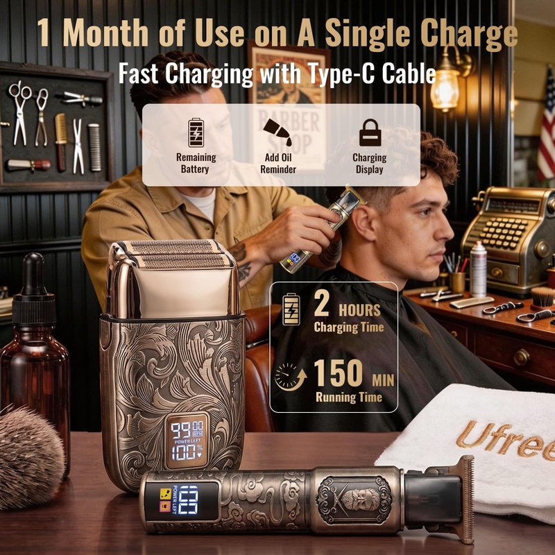 Ufree Foil Shavers Electric Razor for Men, Beard Trimmer Grooming Shaving Kit, Hair Trimmer, Cordless Head Shavers for Bald Men Barber Clippers, Birthday Gifts for Him