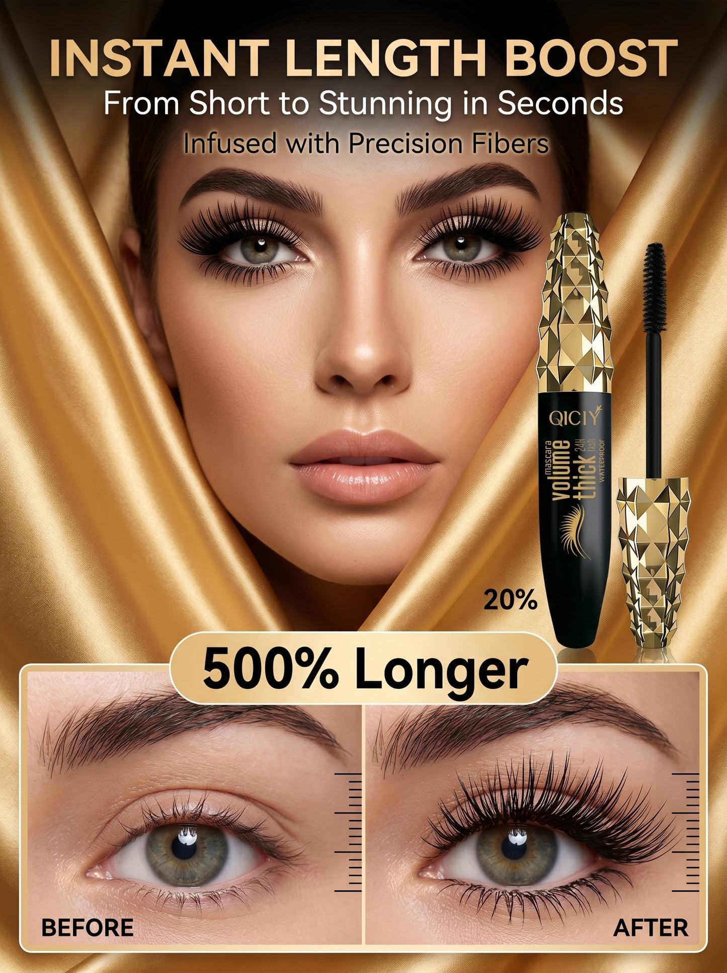 2 Packs My Amazing Lash Mascara - Waterproof Long Lashing Tubing Mascara, Tube Mascara Smudge Proof, Lightweight No Clump, Easy Removal, Precision Brush Black