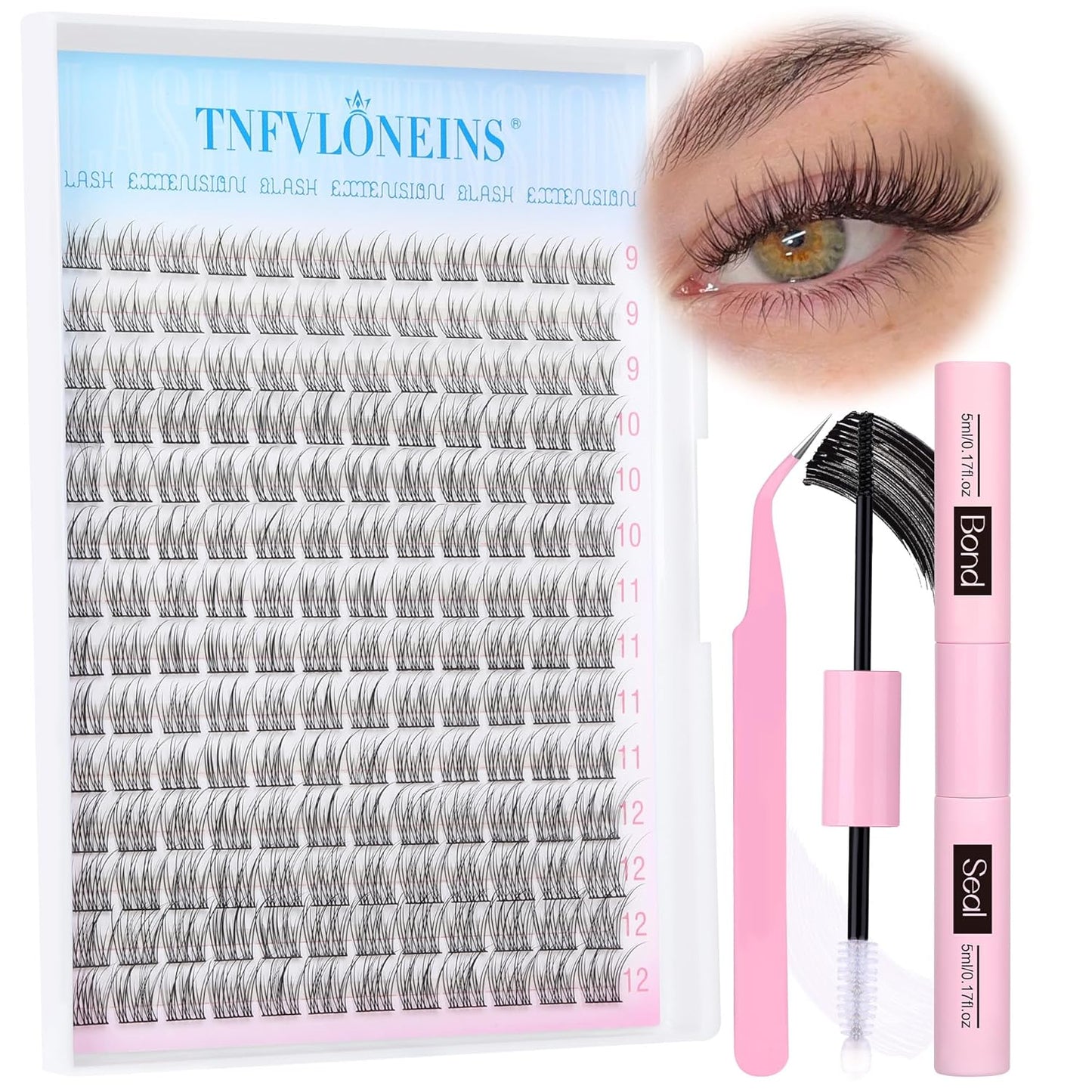 Natural Lash Extension Kit - 168Pcs Wispy Individual Lashes 9-12MM | Bond, Seal Glue & Tweezers for DIY Home Use