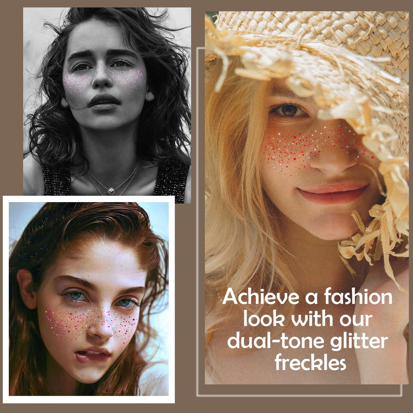 10 Pcs Red-Silver Dual-Tone Glitter Freckles, Double Colors Glitter Freckle Face Tattoo, Face Sparkle Temporary Tattoo, Long-Lasting 48h Freckles for Christmas