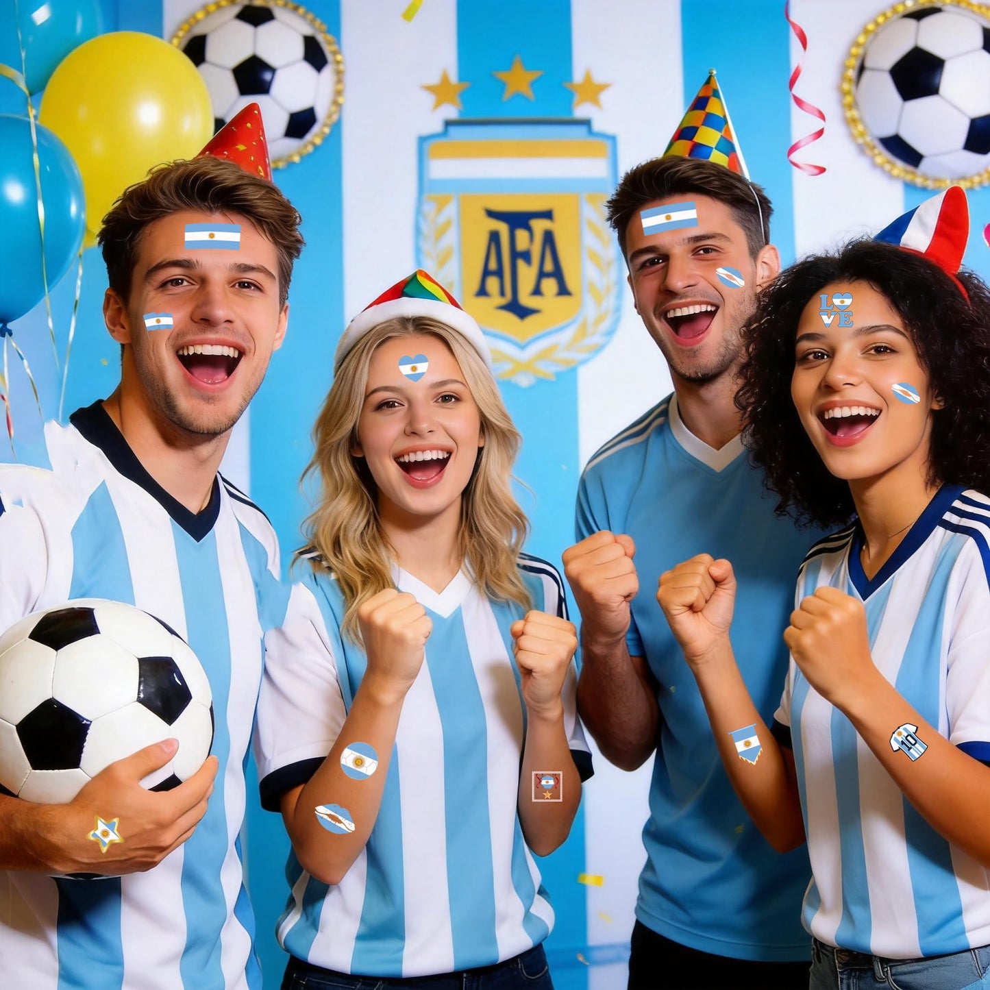 ZH BOCO ARTS 56Pcs Argentine flag Temporary Tattoos Waterproof for World Cup 2026 Adults Kids, Patriotic Face Body Art Stickers for Football Fans Sports Events Parade Festival Party Supplies