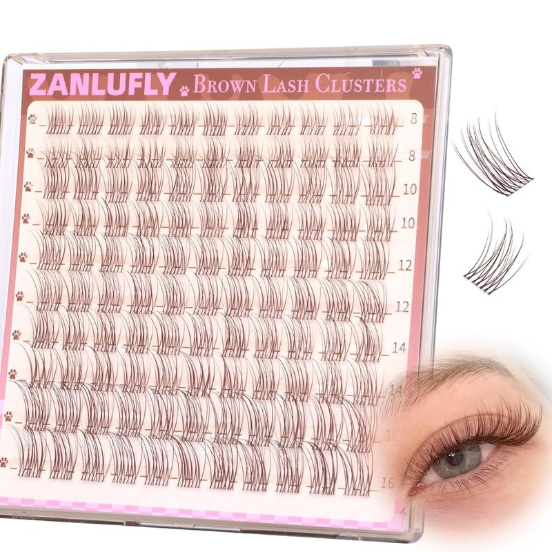 Brown Lash Clusters - Natural Eyelash Extensions with Invisible Band | C Curly Dark Brown Wispy DIY Individual Lashes