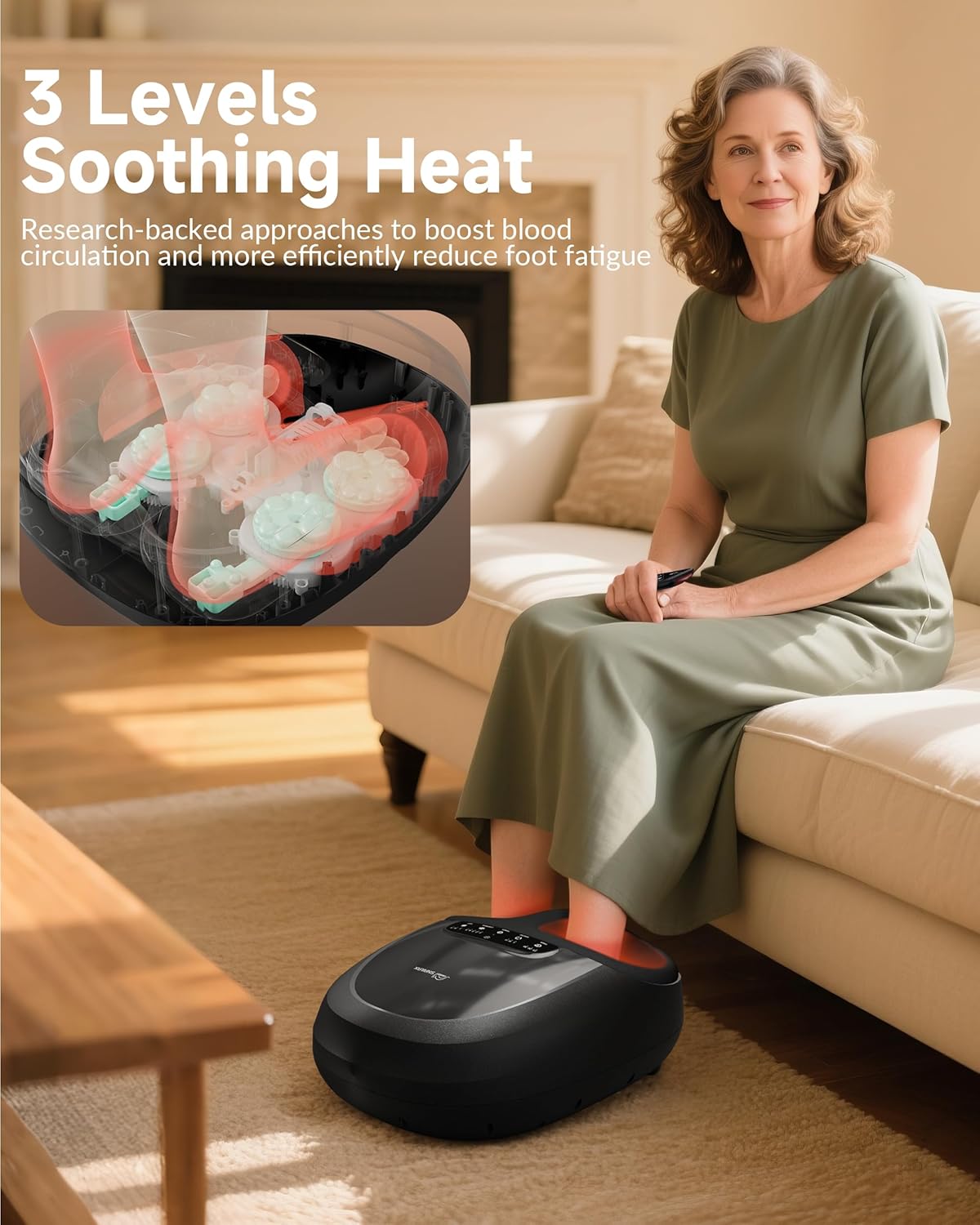 Snailax Shiatsu Foot Massager for Plantar Fasciitis | Heat & Kneading Function, Remote Control, Foot Warmer