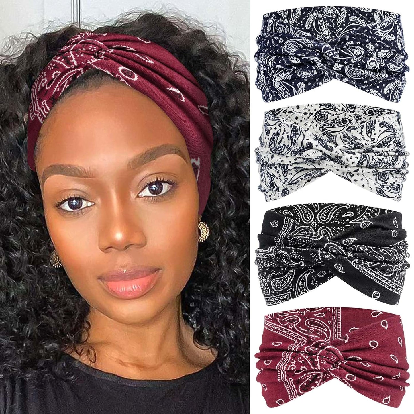Bandana Headbands for Women - Large Turban Wraps | Knotted Criss Cross Design, Perfect for Workouts