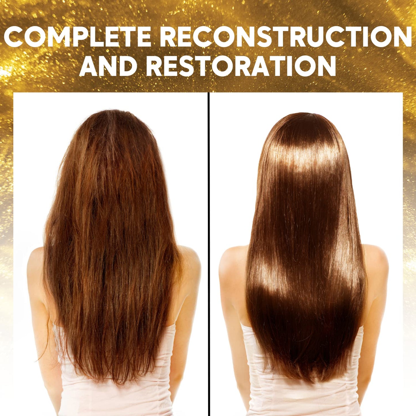 Gold Hair Shine Ampoule Booster Reconstruction Treatment with Shea Butter and Amino Acids – Deep Conditioning Serum for Smooth Soft and Shiny Hair – 0.33 fl oz