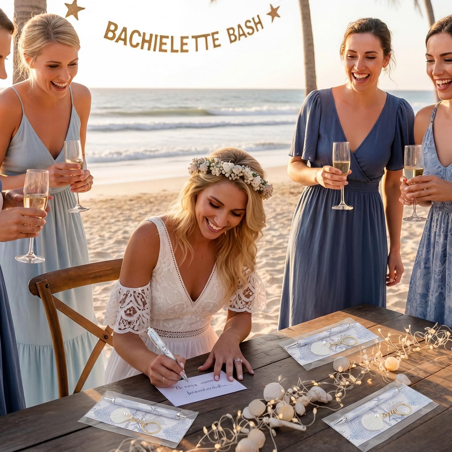 Gueevin 30 Set Beach Ballpoint Pens Seashell Keychain and Cards Beach Party Favor Last Toast on The Coast Decorations Gifts Coast Bridesmaid Bachelorette Gifts for Nautical Wedding Bridal Shower