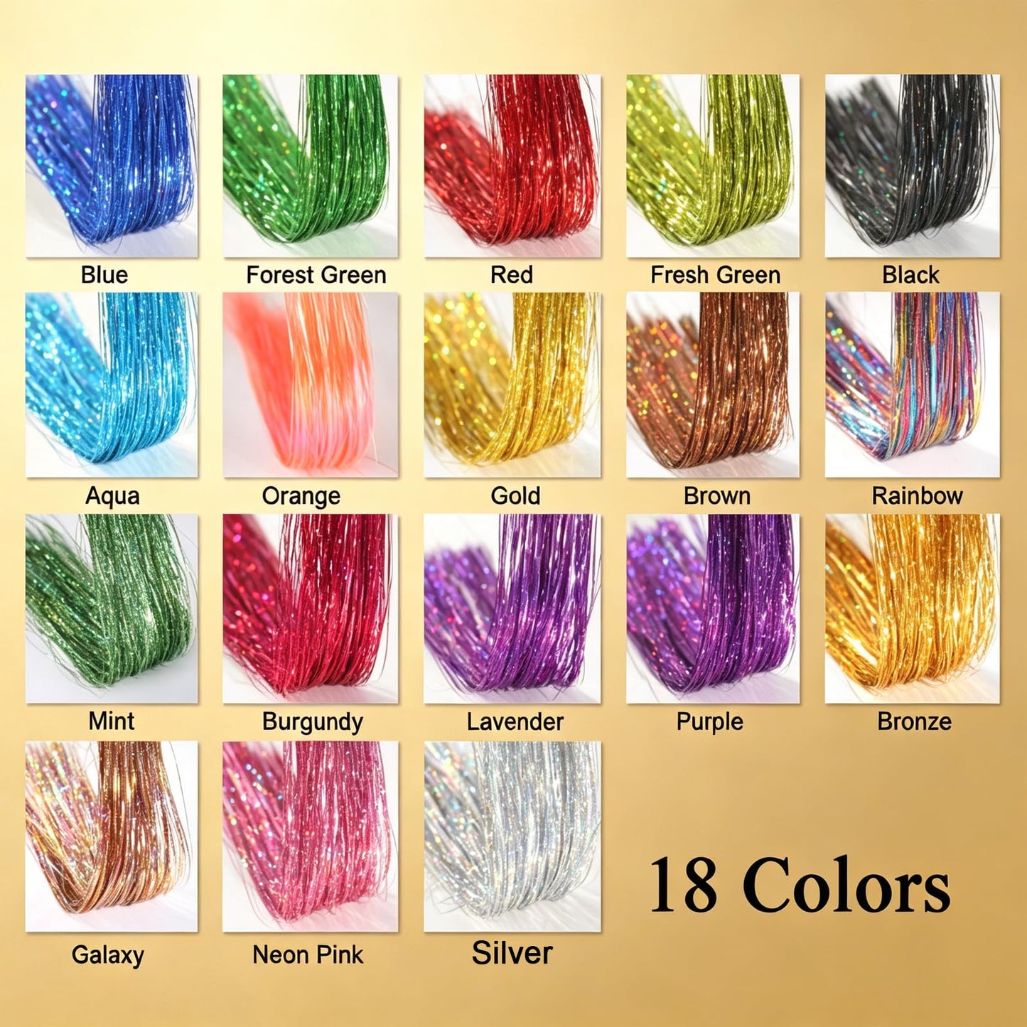 HandWig Hair Tinsel Kit 18 Colors 47 Inch Heat Resistant Reusable Stretchable Durable Shiny Hair Tinsel Strands for Women Girls Daily Wear Festival Party Cosplay Halloween Christmas Hair Accessories