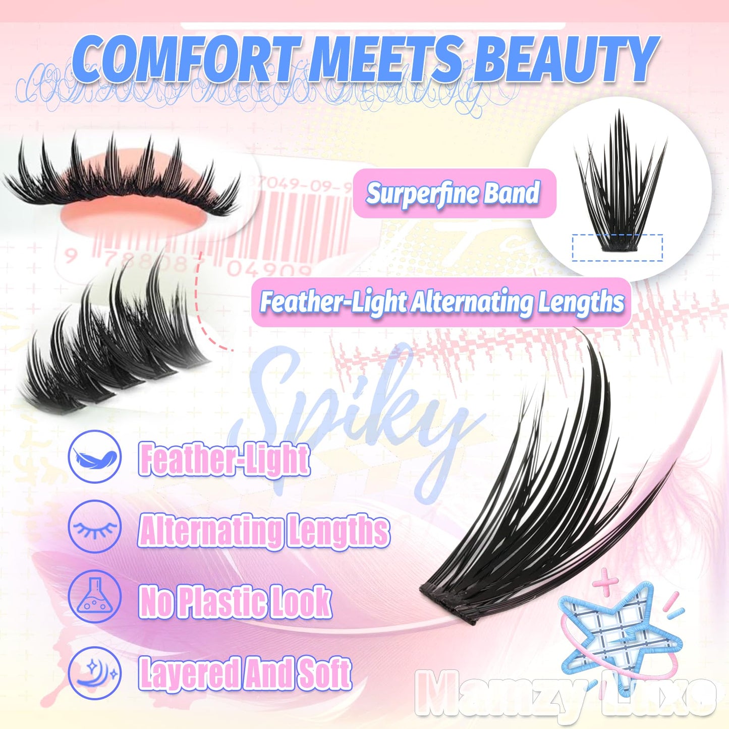 Manga Lash Clusters With Spikes Wispy Eyelashes Natural Cluster Eyelash Extensions 300Pcs False Lashes Clusters D-Curly 8-16MM Individual Lashes Extension DIY Waterproof Daily Anime Eye Lash Clusters