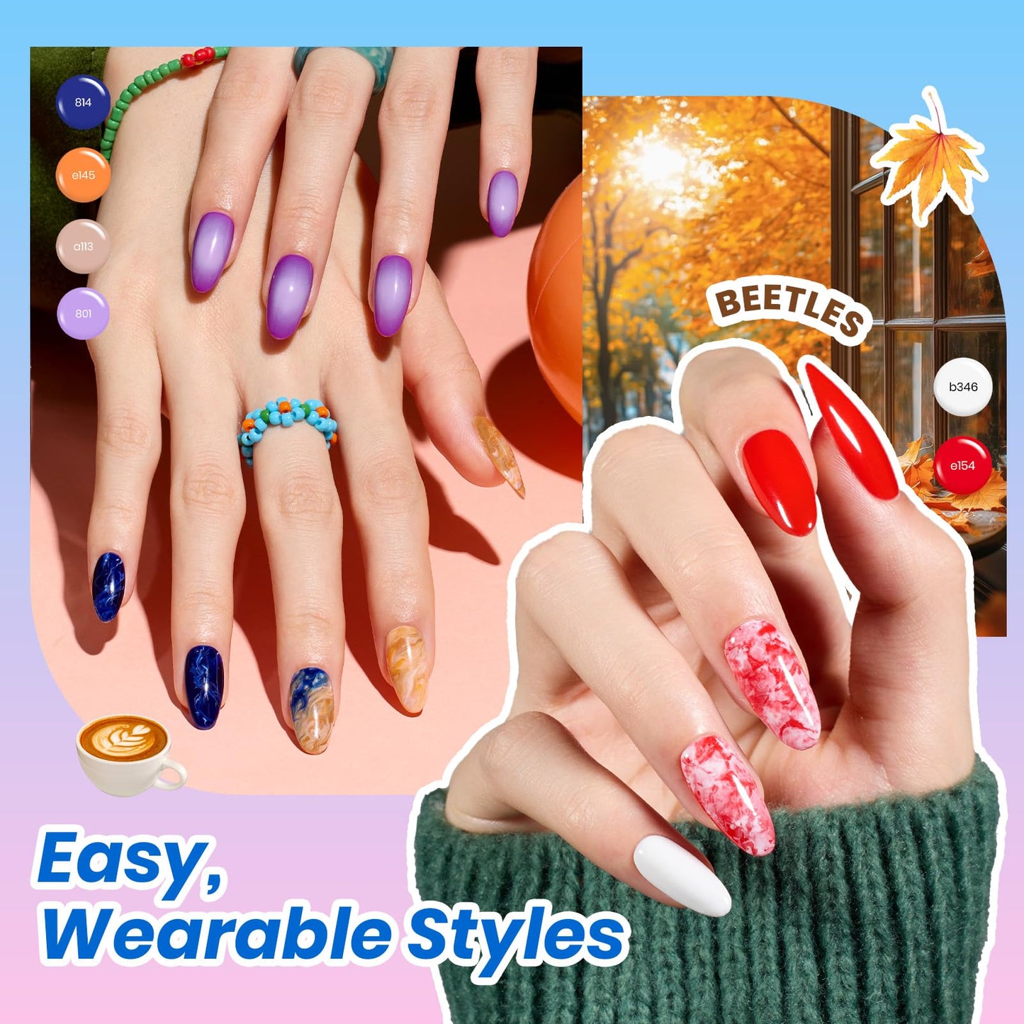 Beetles Deal Box Gel Nail Polish Kit with U V Light - 35 Colors Gel Polish Almond Nail Tips Creative Flow 88 Pcs Nails Kit with TPO&HEMA Free Base Matte/Glossy/Glitter Top Coat DIY Gifts
