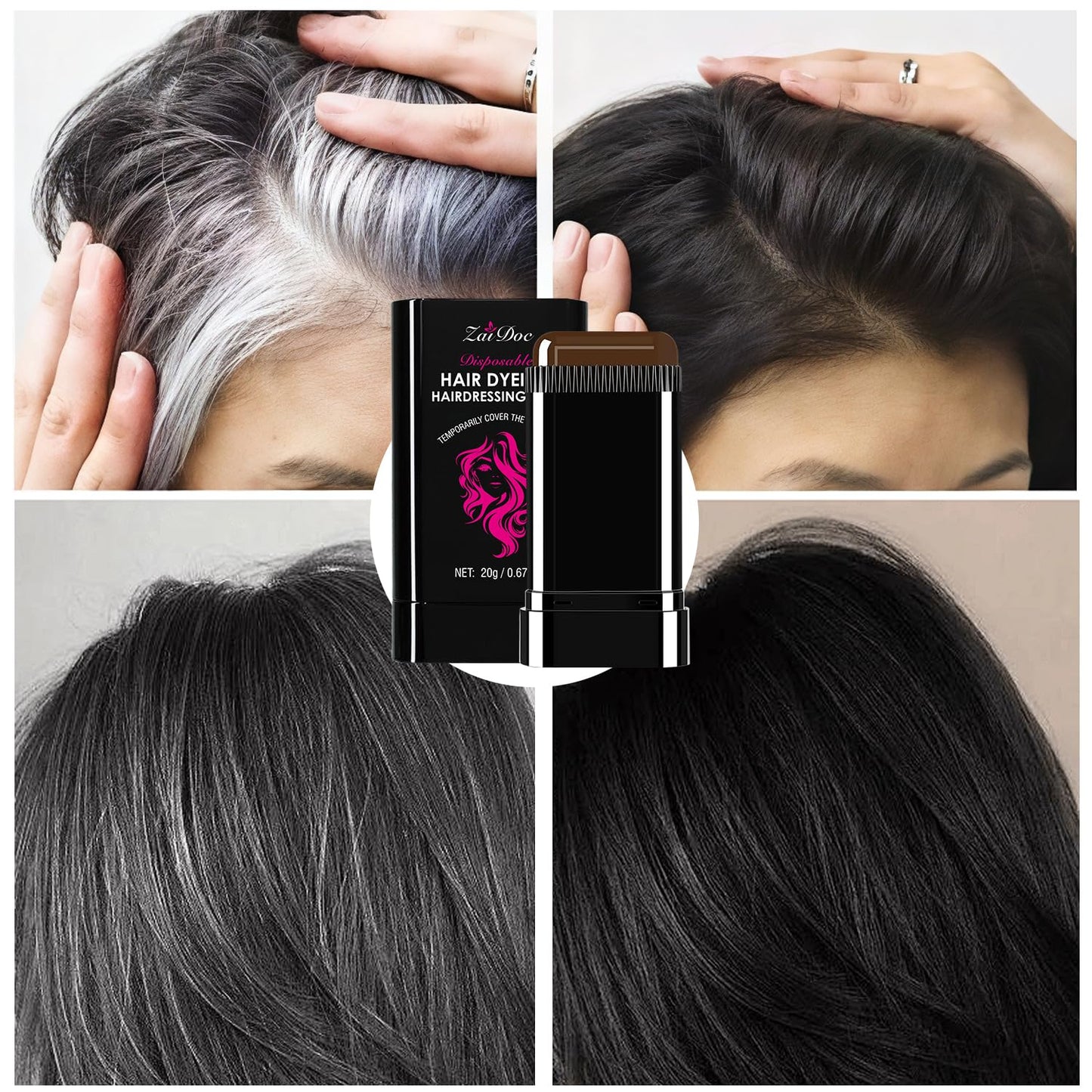 Temporary Hair Dye Stick - 2-in-1 Root Touch Up & Comb, Waterproof & Portable | 0.67oz Black