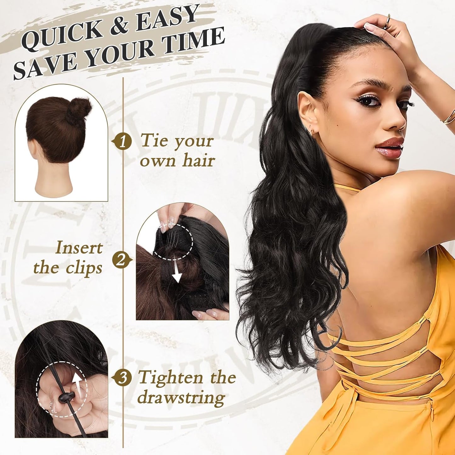 Brown Wavy Curly Ponytail Extension - 20 Inch Synthetic Drawstring Hairpiece for Women | Perfect for Daily and Party Use