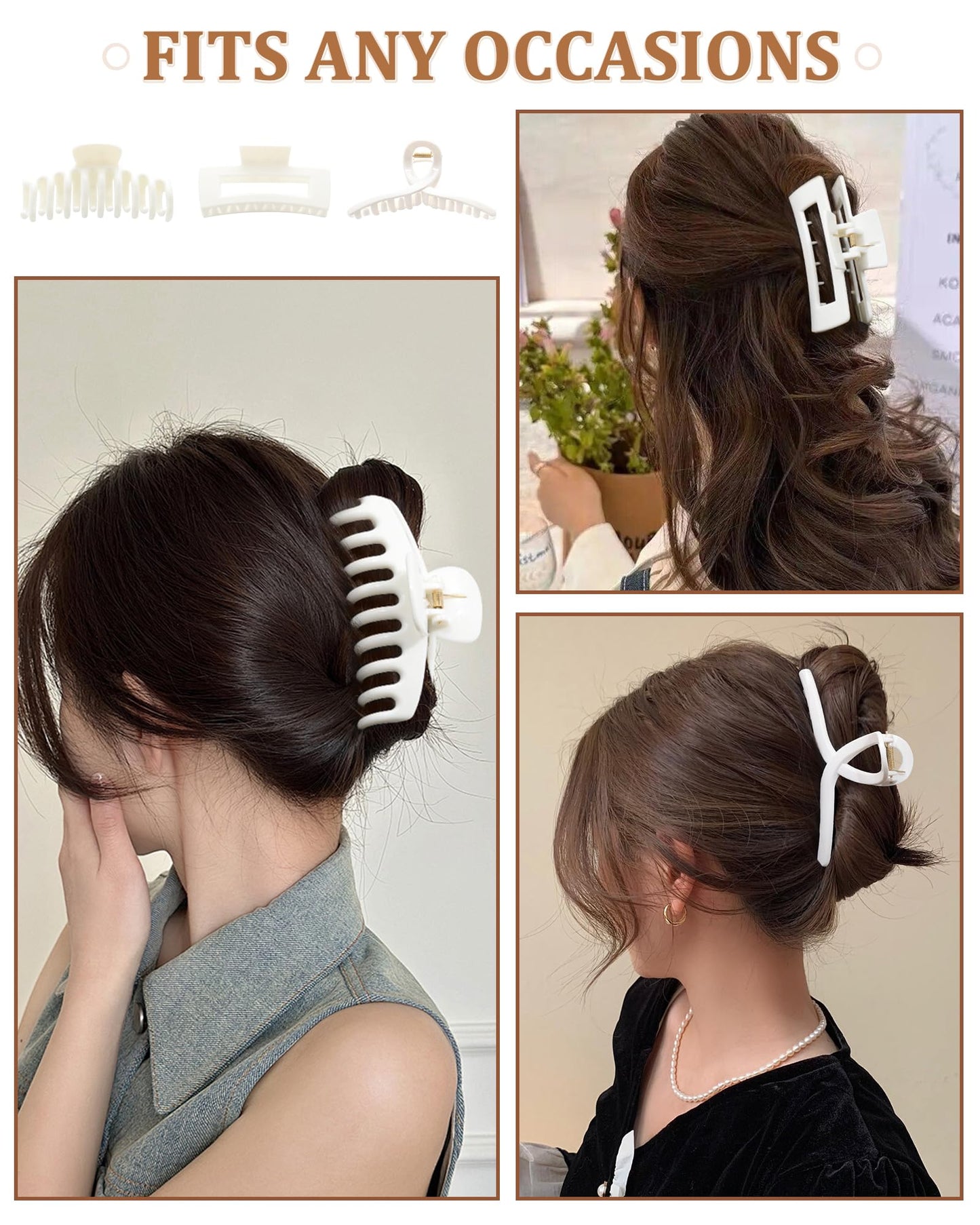 3 Styles Large Hair Clips for Women, Strong Hold Matte Non Slip Silicone Hair Clips, Soft Cozy for Long Thin Thick Hair, Claws Combination for Women and Girls