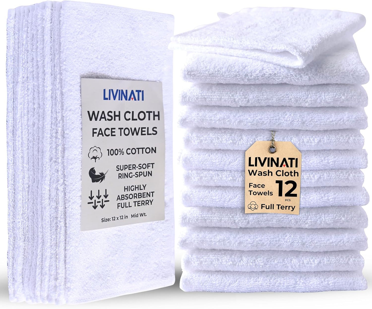 Turquoise Cotton Wash Cloths - Soft Absorbent Terry Towels | 12"x12" 6-Pack for Adults & Kids