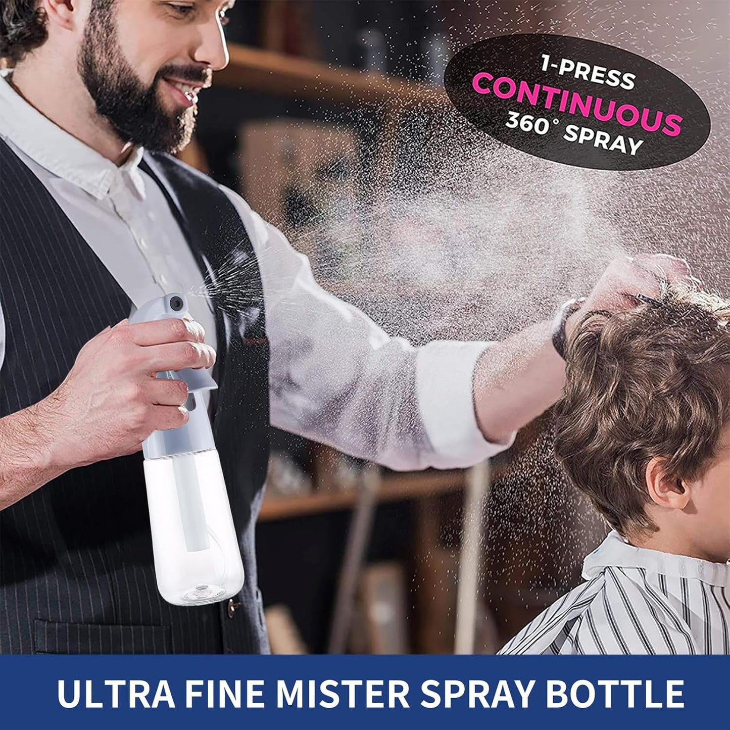 Continuous Spray Bottle for Hair - Ultra Fine Mist Refillable Plastic Mister | 6.8oz Dusty Blue