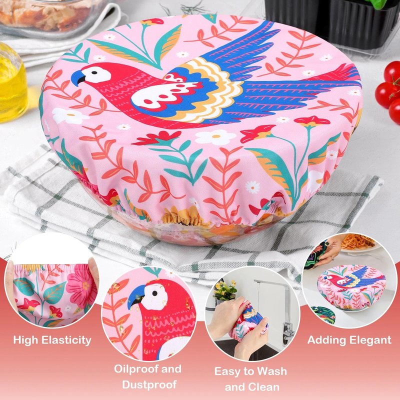 Revahope 5 Pieces Bowl Covers Reusable, 5 Size Elastic Cloth Bowl Covers for Bread Proofing, Food Covers Washable for Food Fruits Leftover (Floral Bird)