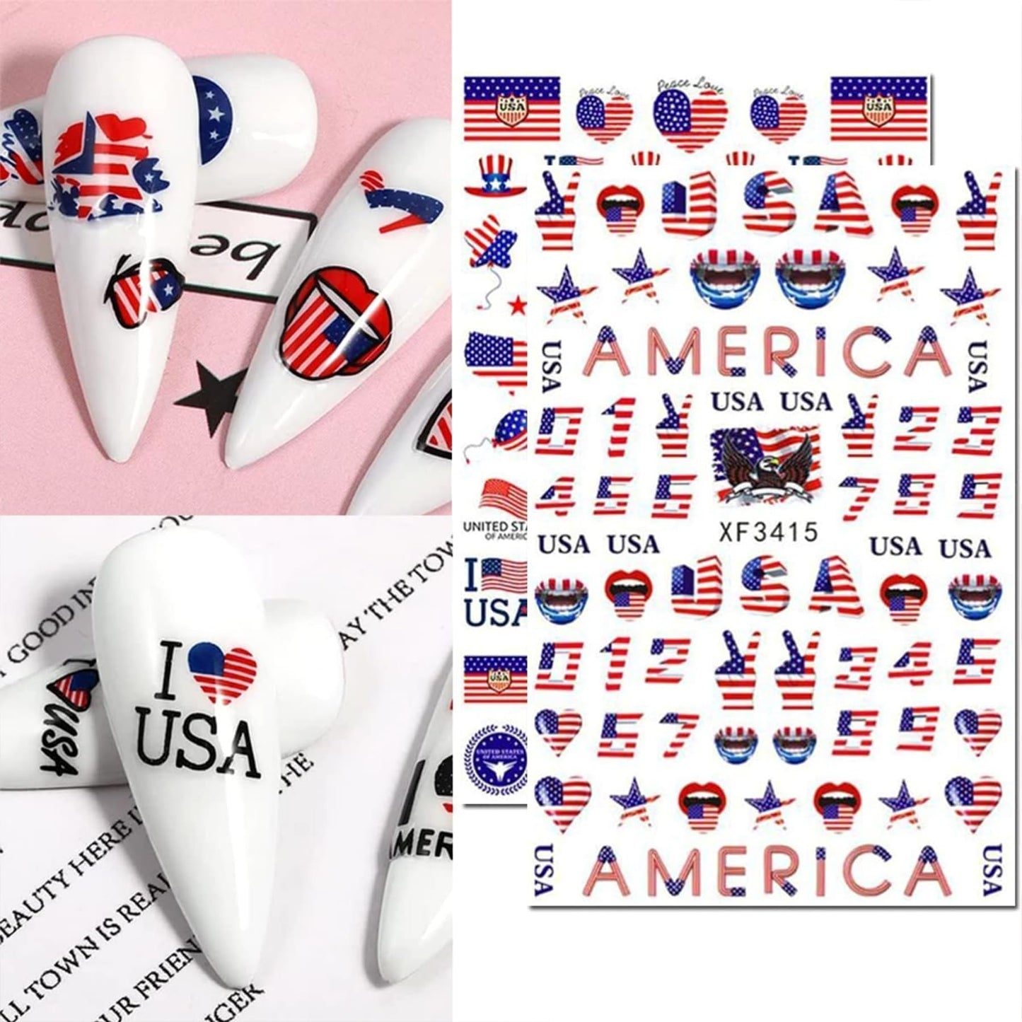 8 Sheets 4th of July Nail Stickers for Nail Art American Flag Patriotic Nail Decals Independence Day Nail Art Stickers USA Flags Butterfly Heart Star Holiday Nail Design for Women