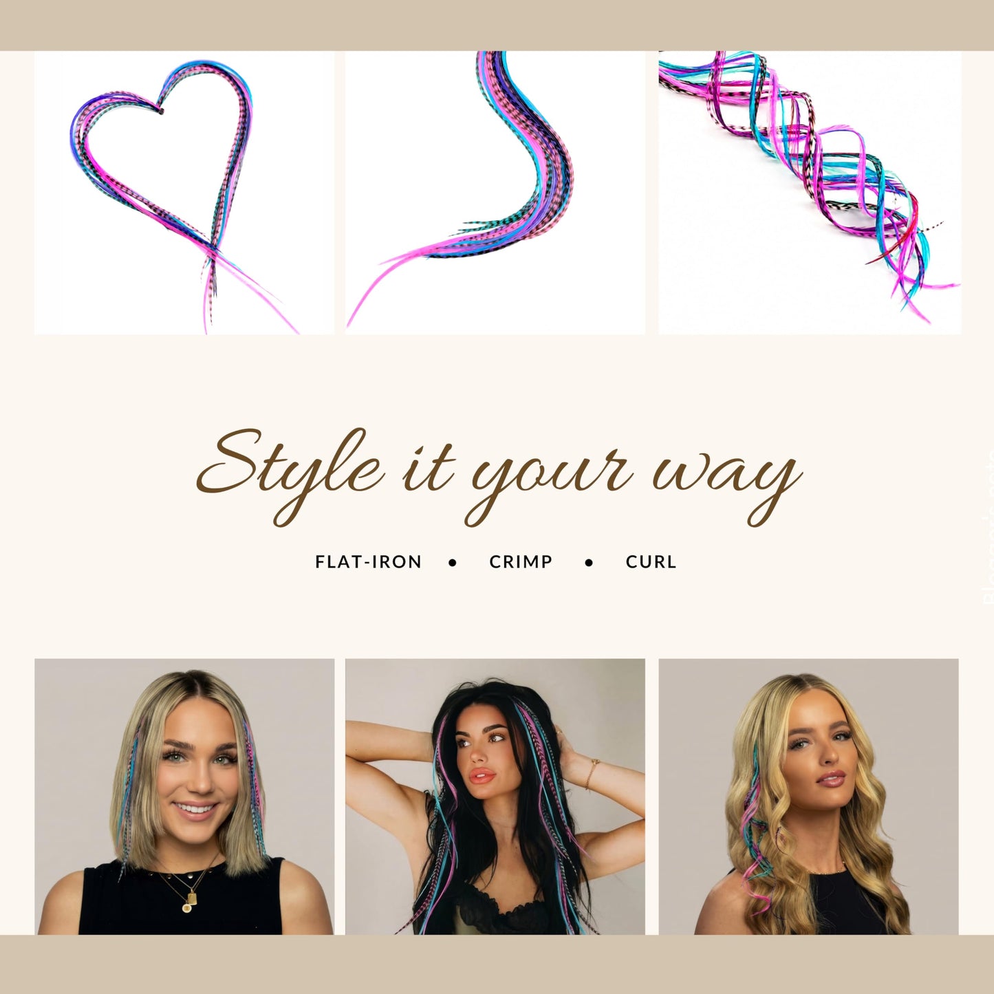 21 Purple Pink & Turquoise Color Hair Extensions – 9”–14” Long – DIY Rooster Kit with 20 Micro-Link Beads – 100% Real Feathers – Eye-Catching Boho Style