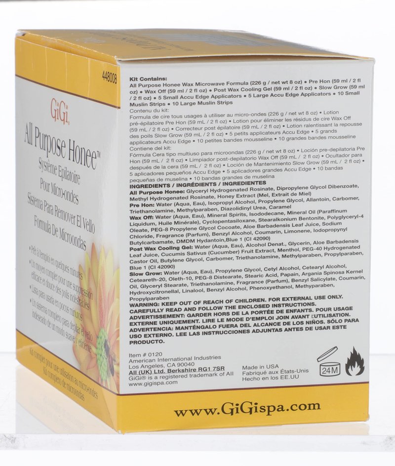 Gigi All Purpose Honee Microwave Kit for Hair Removal - Complete At-Home Waxing Kit with Applicators & Strips for Face, Body, Bikini, & Brazilian, 1 Pack
