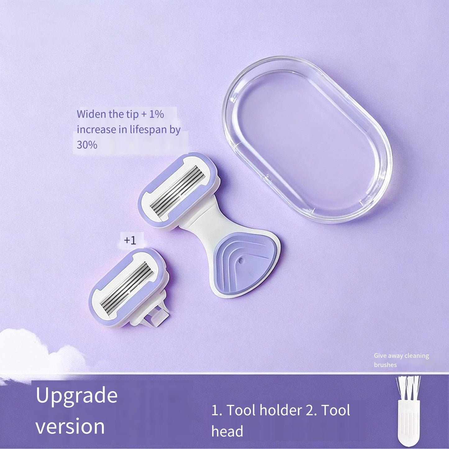 Whityle Purple Mini Girls' Razor with 2x 5-Blade Refills, Resin Silicone Anti-Slip Wide and Short Handle, Easy to Carry