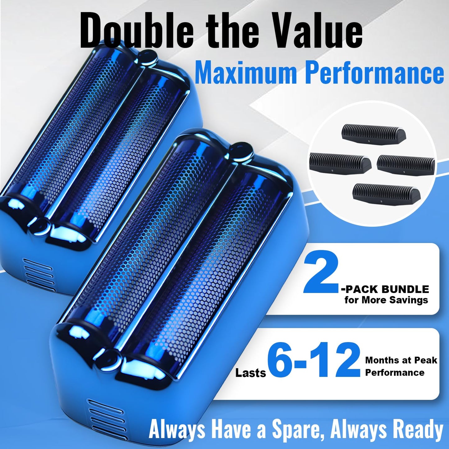 2-Pack Replacement Shaver Foil and Cutter Heads,Compatible with BaBylissPRO FXONE BlackFX Double Foil Stick Shaver, Double Replacment Foil (Black)