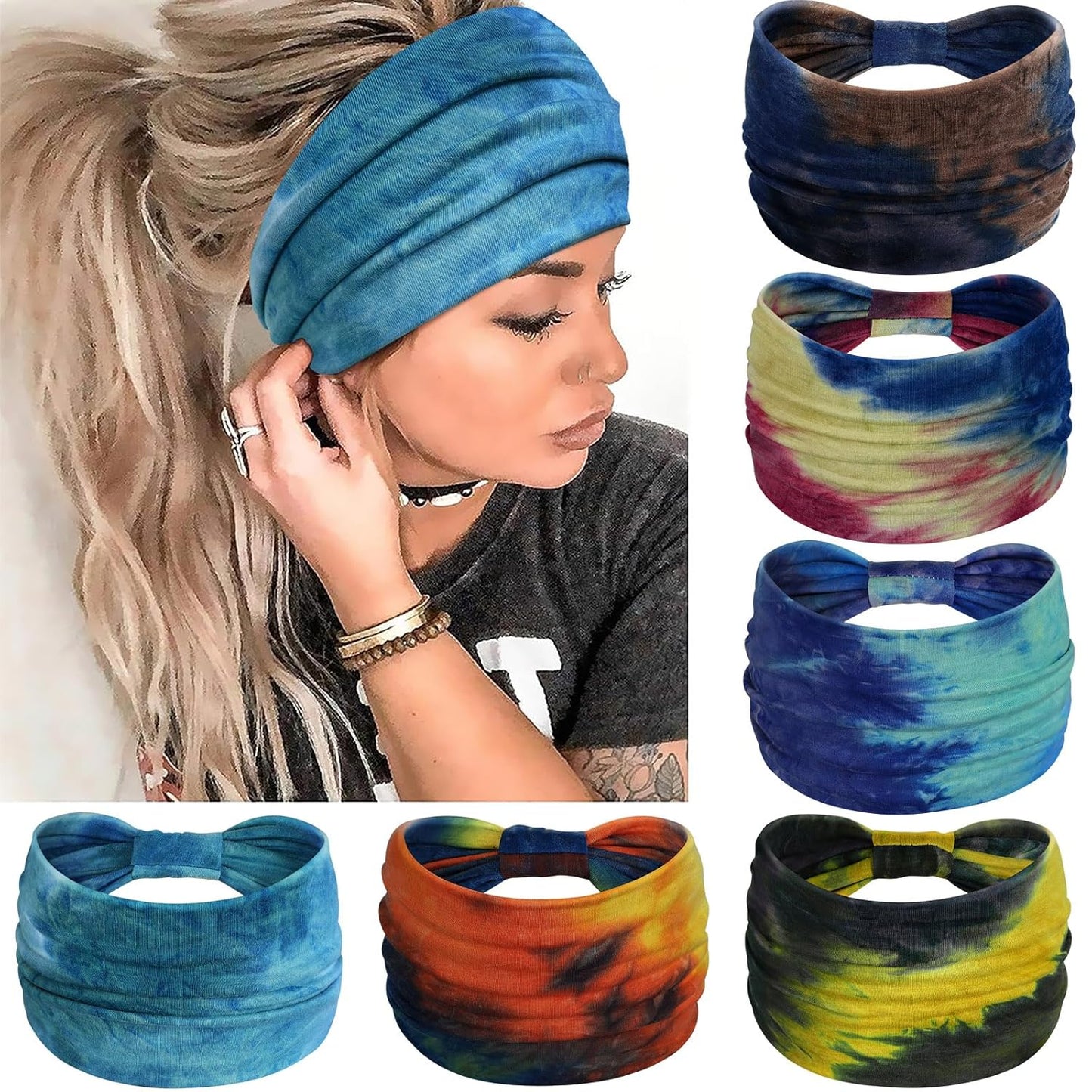 Wide Headbands for Women - No Slip Knotted Turban Hair Accessories | Dark Green Boho Style