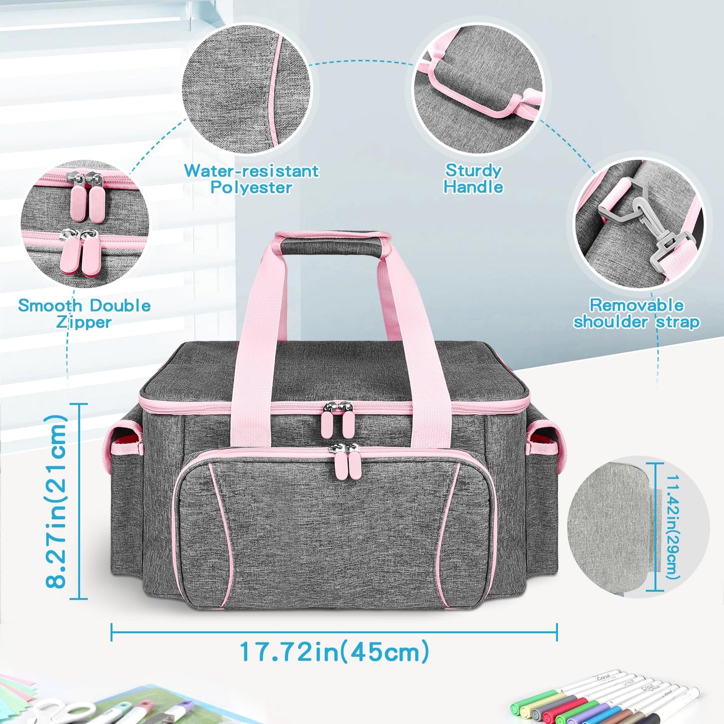 BOHEMIABY Cricutt Joy Carrying Case, Convenient Travel Organizer with Dividers for Cricutt Joy Xtra Accessories and Various Supplies, Cricutt Joy Case Bag, Sturdy Oxford Fabric (pink)