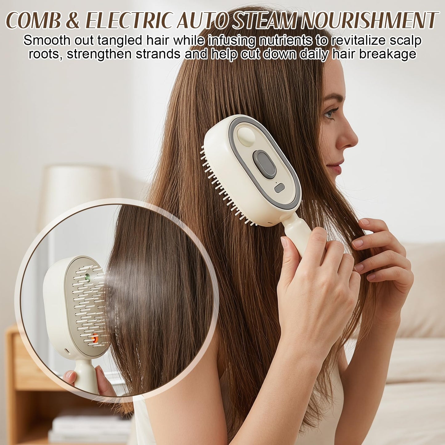 Electric Spray Hair Comb – 3-in-1 Steaming & Detangling Brush, Type-C Rechargeable, 10ml Refillable Tank for Water/Oil, Anti-Frizz, Hydrating for Dry/Curly Hair, Self-Cleaning (Lavender)