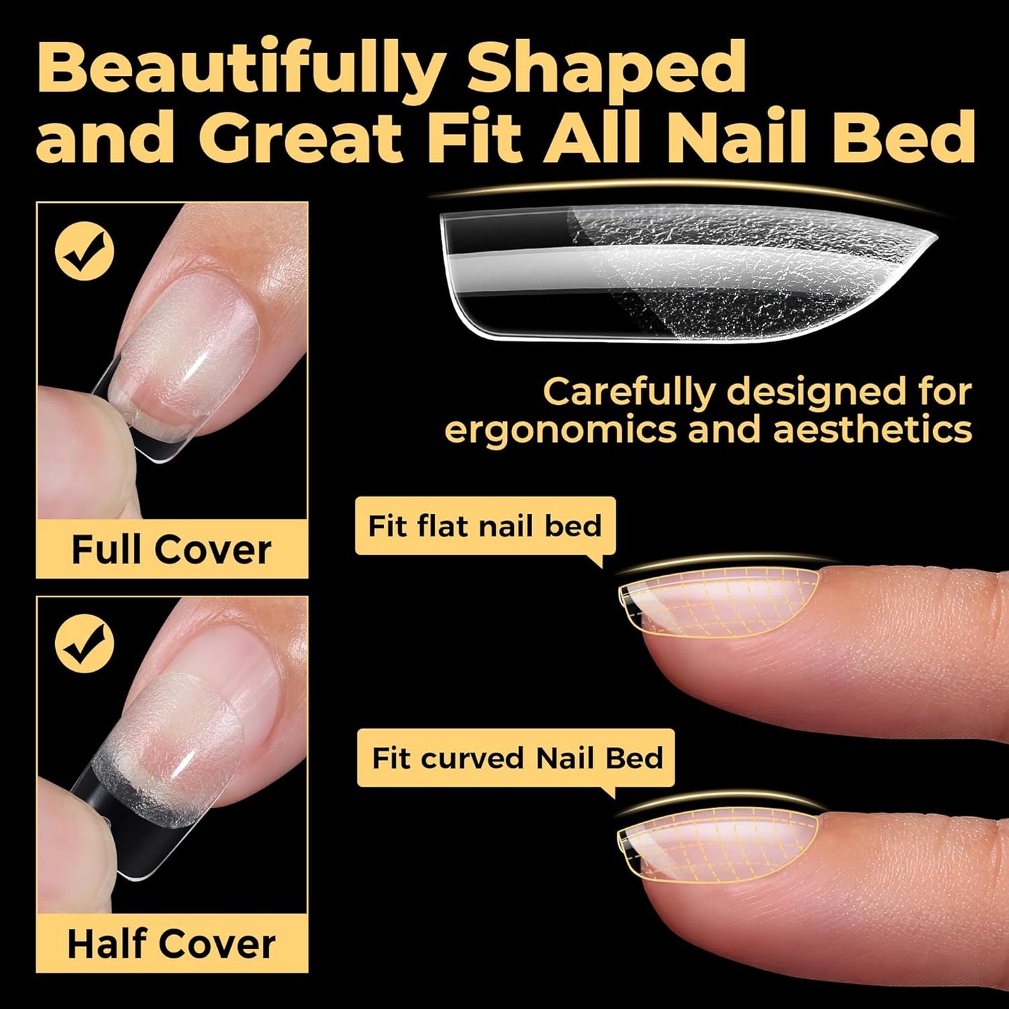 Extra Short Square Nail Tips - 600pcs Pre-Etched Soft Gel Clear Fake Nails | DIY Nail Art at Home, 12 Sizes