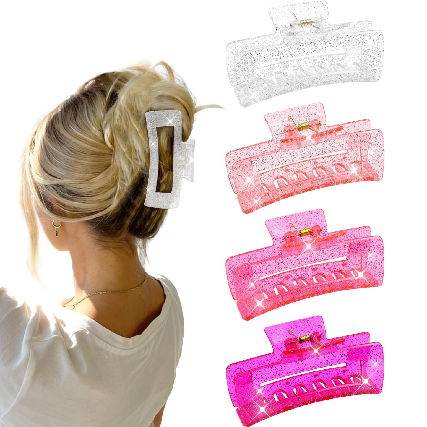 SEMATA Large Claw Clips for Thick Hair Square Hair Claw Clips for Women Rectangle Hairs Clip Nonslip Acrylic Banana Jaw Clip Hairs Accessories