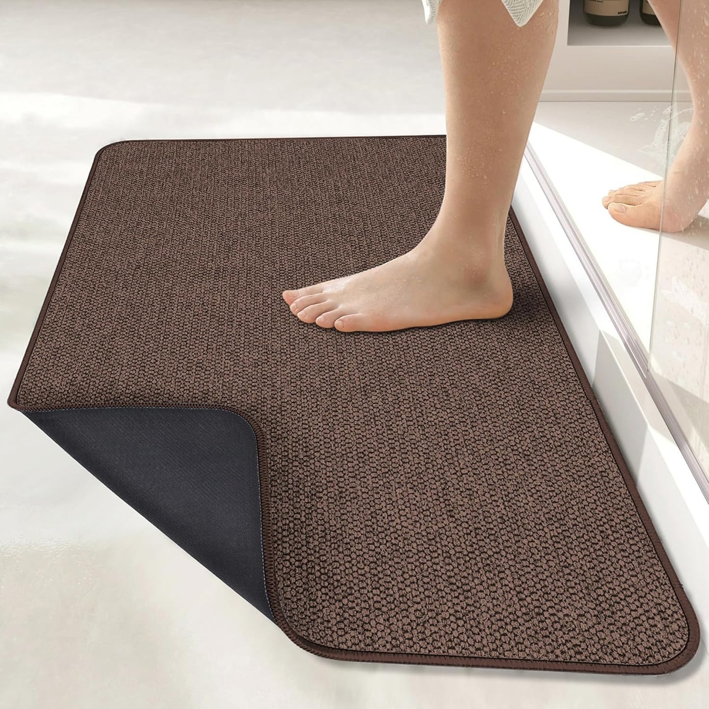 Ultra Thin Bath Mat - Non-Slip Rubber Bathroom Rug, Quick Dry & Absorbent | Grey, 1'5"x2'3" (17x27 Inch)