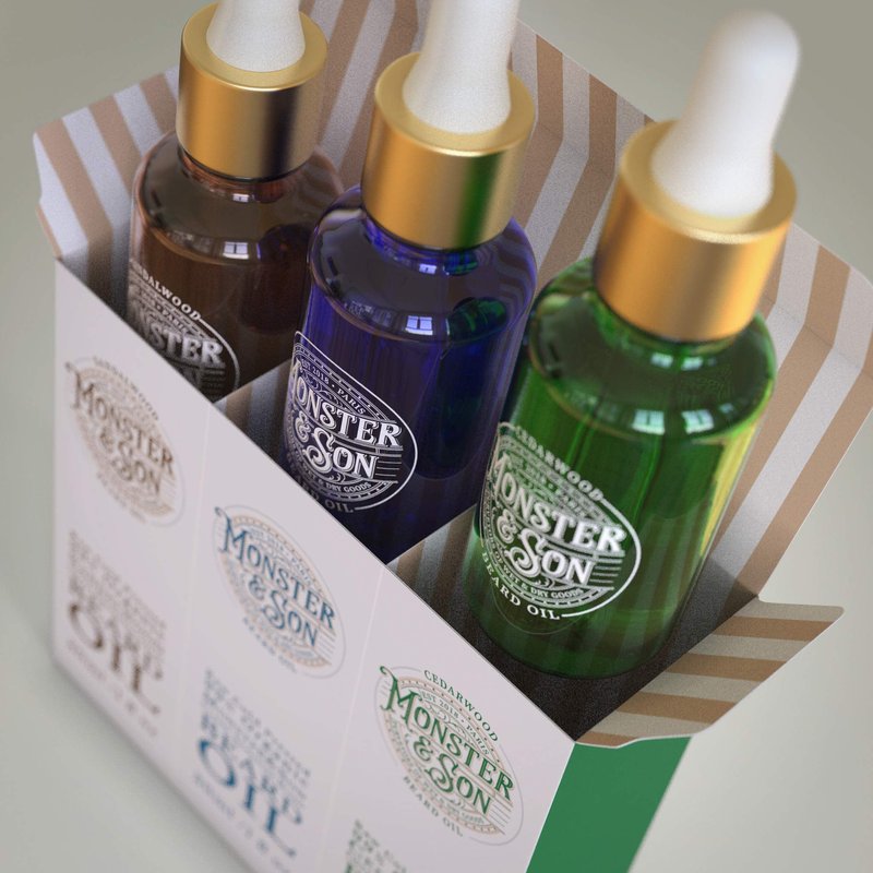 Monster&Son Cold Pressed Beard Oil Variety Pack x3 - Helps to Hydrate, Style and Promote New Hair Growth - Rich in Vitamins & Minerals - Jojoba, Argan & Meadowfoam Oils - Ideal Gift for Bearded Men
