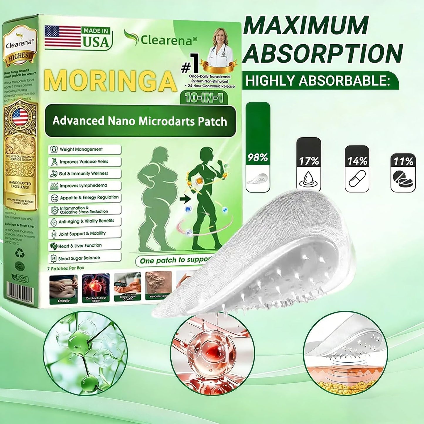 Clearena Moringa Patch - Advanced 10-in-1 Nano Microdarts for All Skin Types | 3 Pack