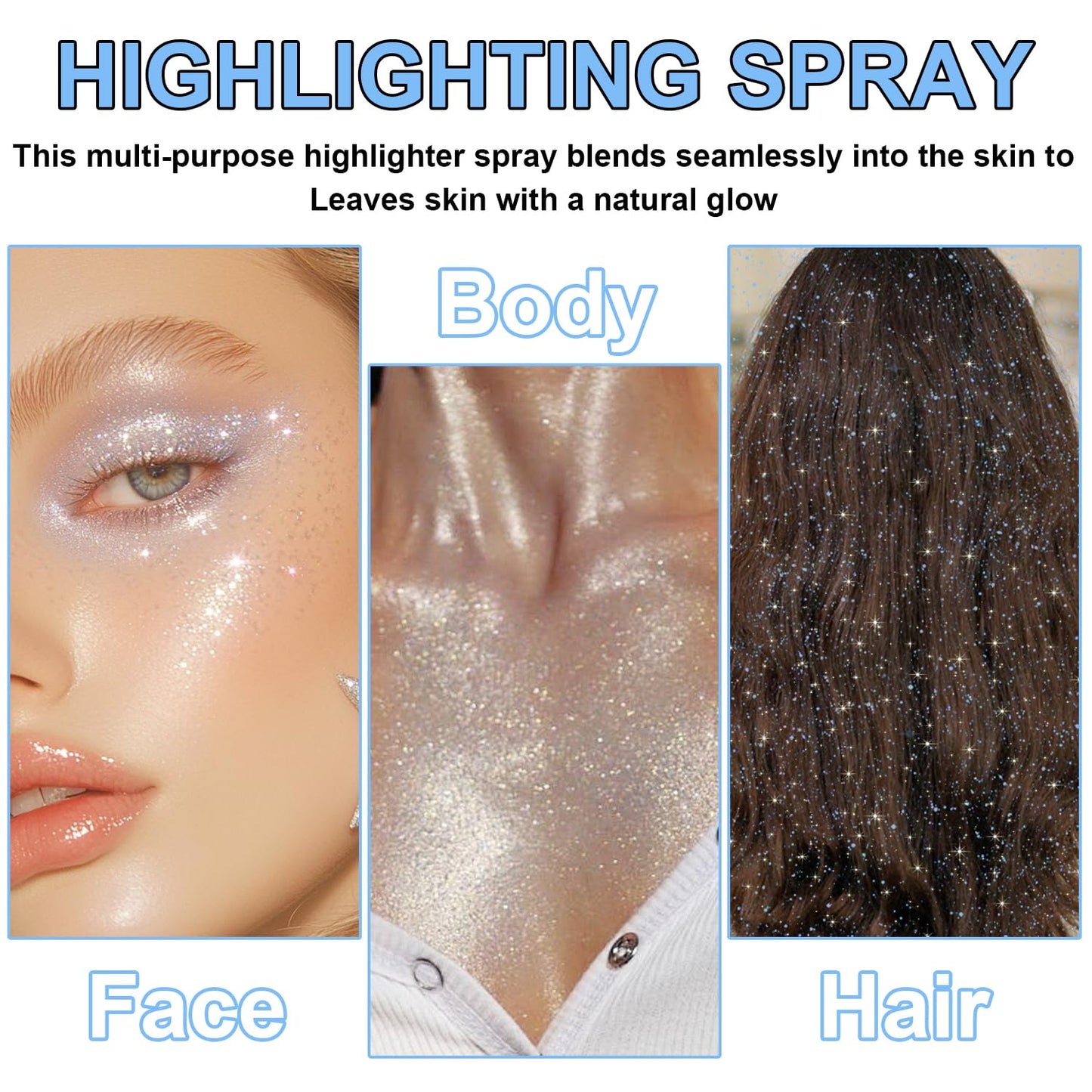 Hair and Body Glitter Spray, Shimmering Powder Sparkle Powder Makeup, Glitter Loose Sparkle Makeup for Body Highlighter,Festival Prom Rave Accessories (Glint-Rainbow)