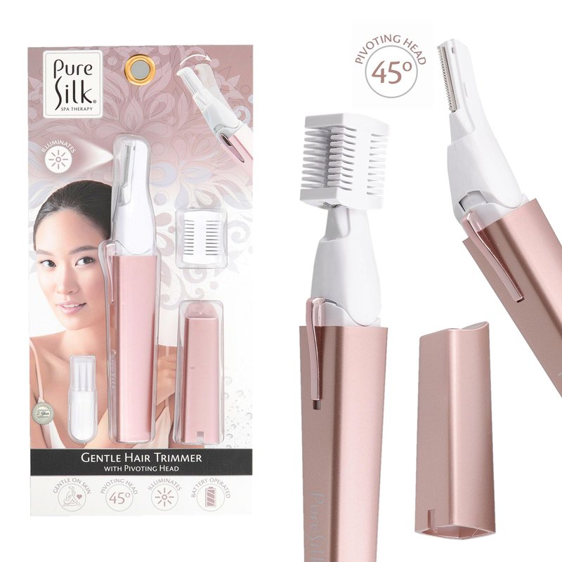 Pure Silk Hair Trimmer for Woman, Pivoting Head Adjustable Hair Trimmer for Women, Personal Shaver Grooming Tool, LED Light, Precision Grooming for Face, Bikini, and Delicate Areas, Battery Powered