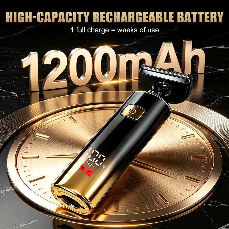 Back Shaver for Men,LED Display 5 in 1 Electric Body Groomer with Adjustable Long Handle - Rechargeable, IPX6 Waterproof Men Back Trimmer for Full Body Grooming,Gold