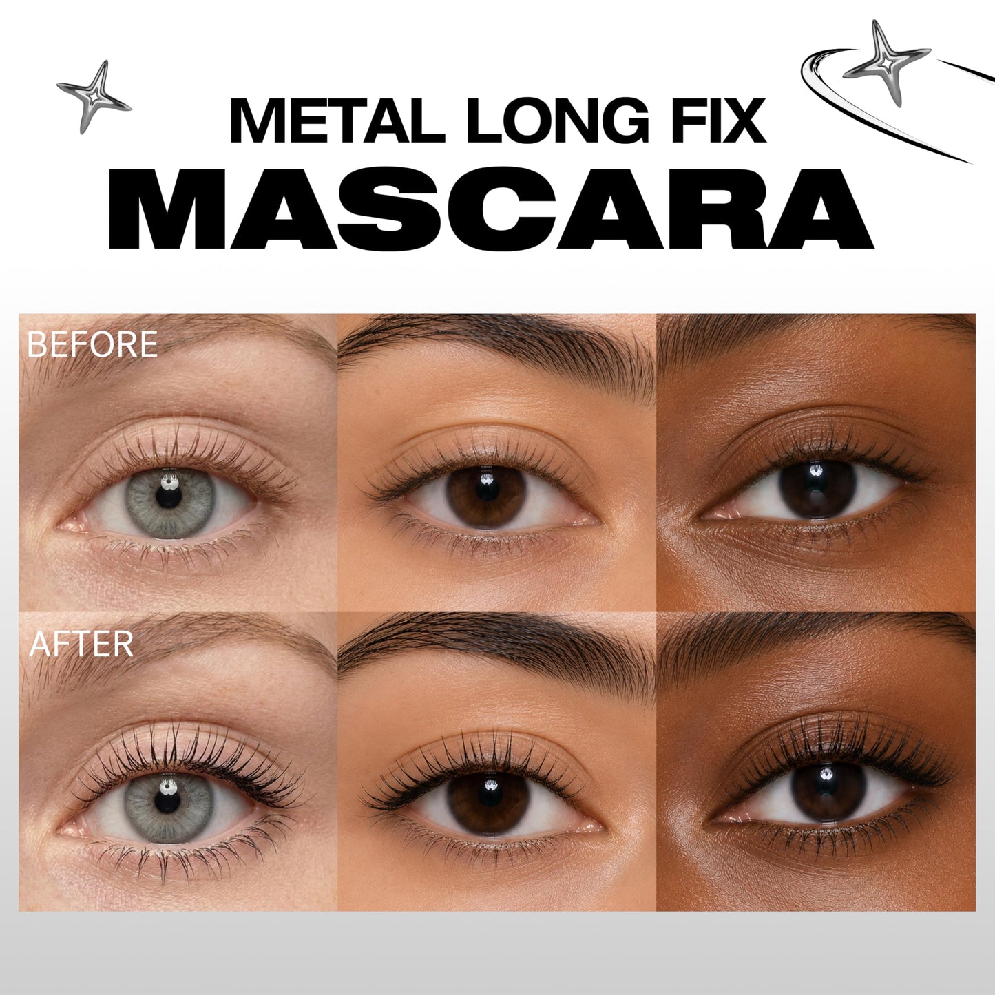 AMUSE SEOUL Long Fix Metal Mascara (01 BLACK) - Tubing Mascara, Smudge Proof, Clump Free, Flake Proof, 2 in 1 Comb Iron Wand, Defining, Curling, Volumizing, Superproof, Vegan, Korean Makeup