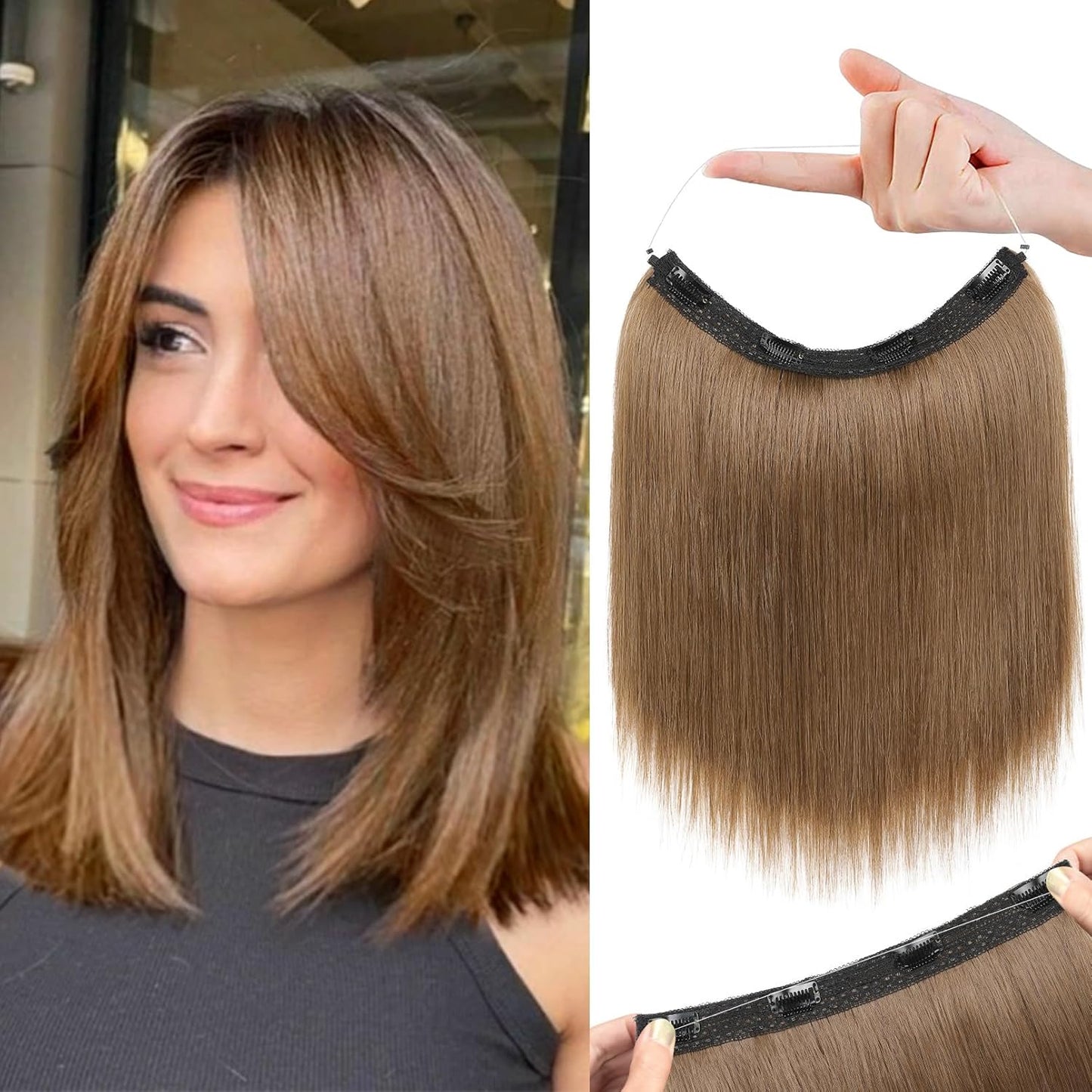 Invisible Wire Hair Extensions - Thinner Softer Lace Weft, 12" Short Straight Clips | Ash Blonde with Highlights