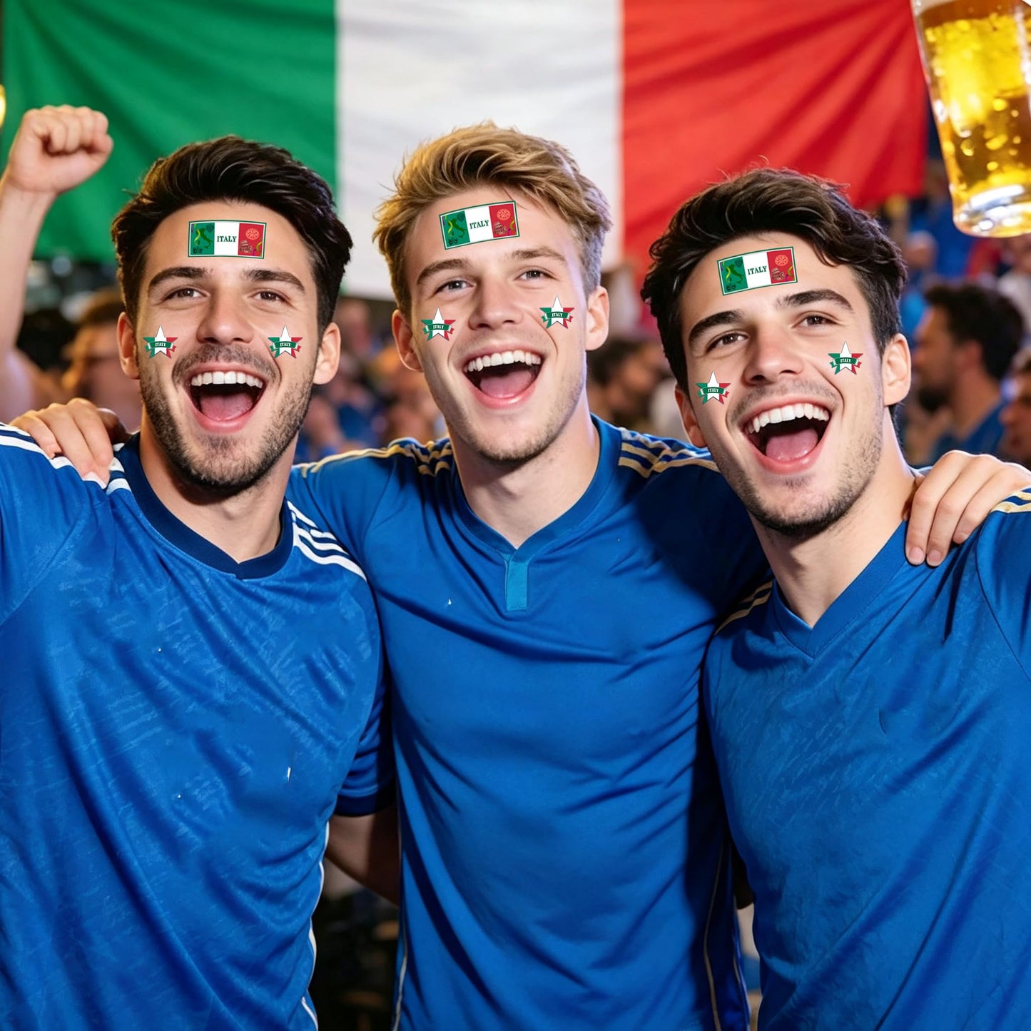 ZH BOCO ARTS 56Pcs Italian flag Temporary Tattoos Waterproof for World Cup Adults Kids,Italy Flag Temporary Tattoos Face Body Art Stickers for Football Fans Sports Events Festival Party Supplies